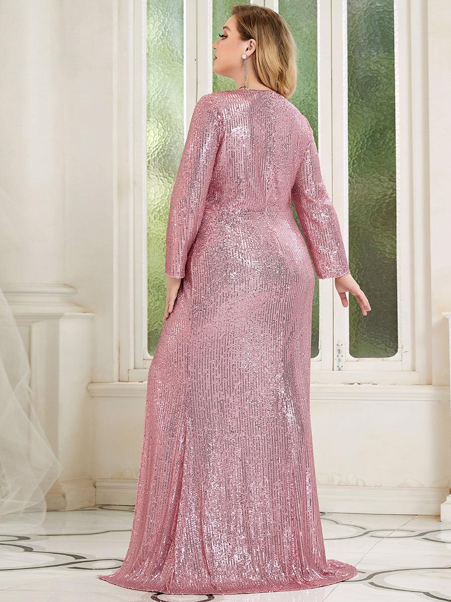 Robe de Soirée Grande Taille Brillante à Paillettes avec Fente #Couleur_Orchidee