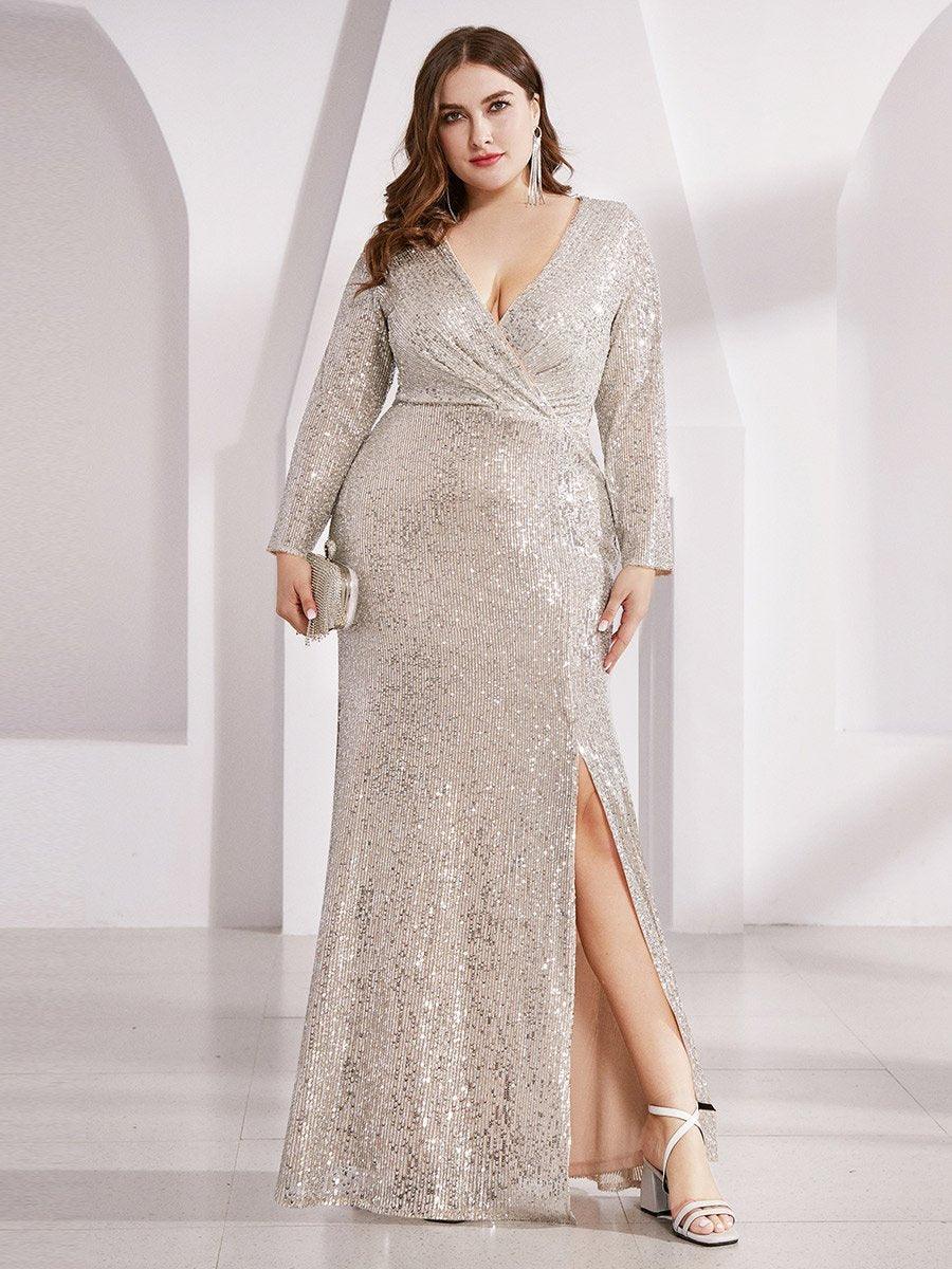 Robe de Soirée Grande Taille Brillante à Paillettes avec Fente