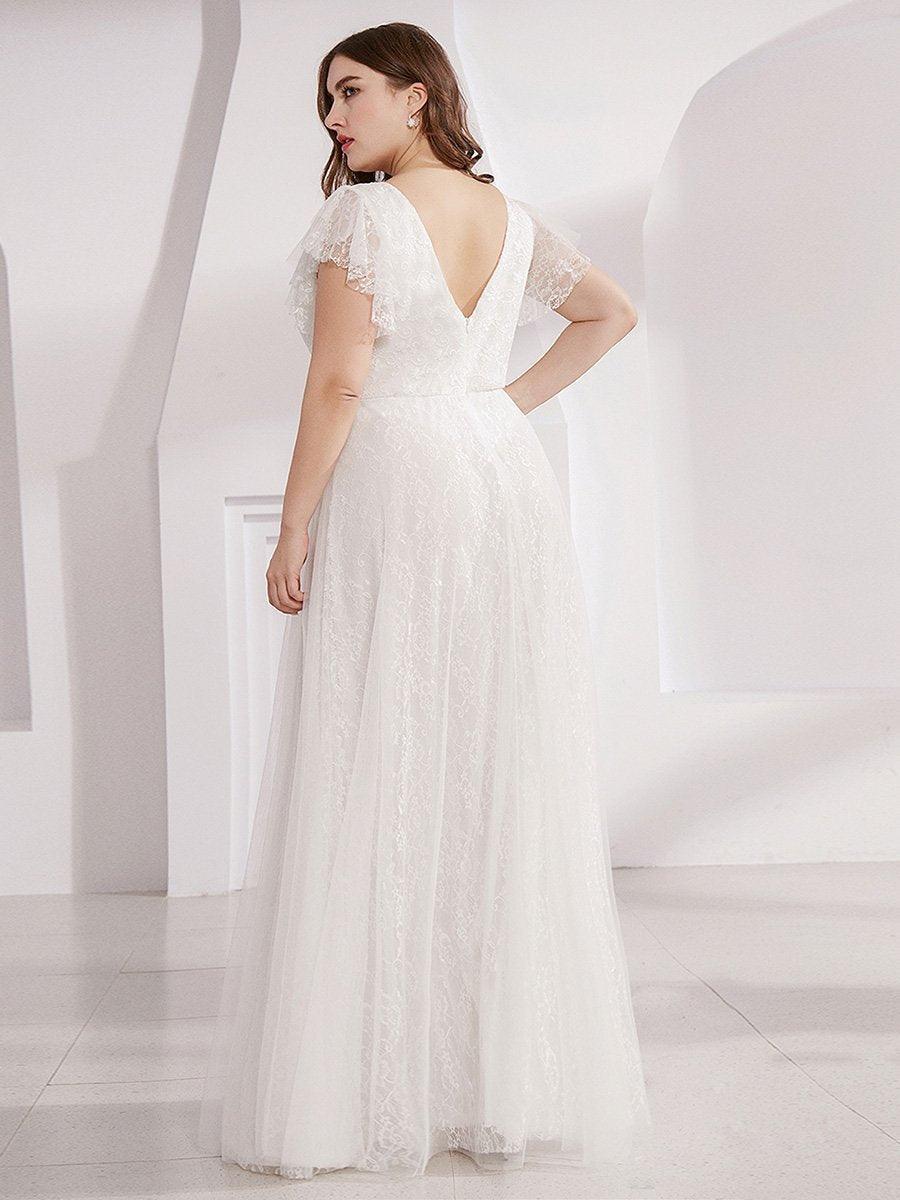 Robes de mariée Maxi Long Plus Size en dentelle avec manches à volants #Couleur_Blanc