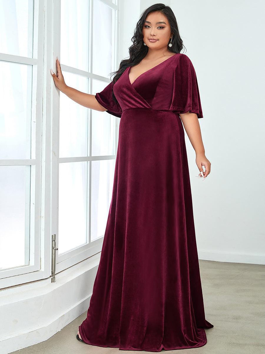 Robe de Soirée Longue élégante en Velours à Col en V Pour Femmes Grande taille