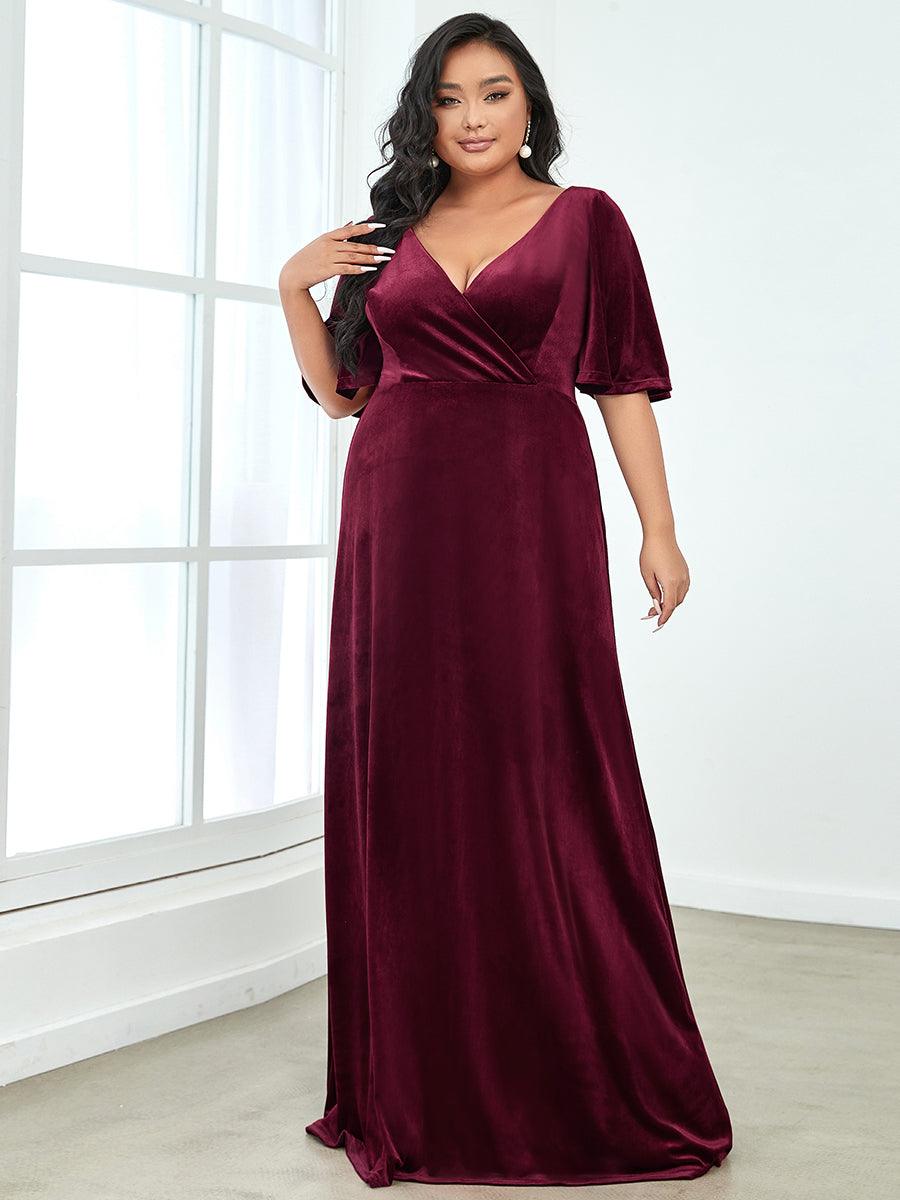 Robe de Soirée Longue élégante en Velours à Col en V Pour Femmes Grande taille