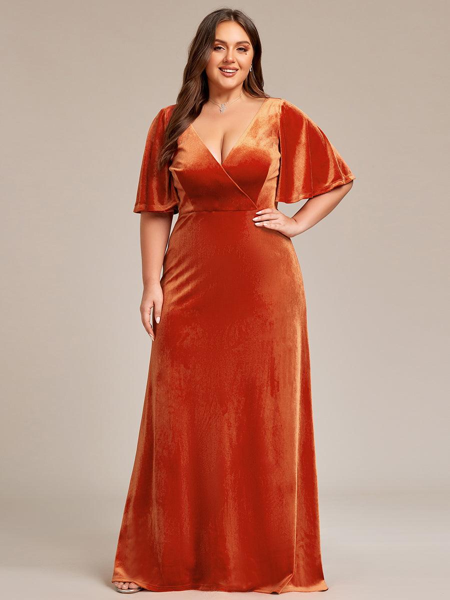 Robe de Soirée Longue élégante en Velours à Col en V Pour Femmes #Couleur_Burnt Orange