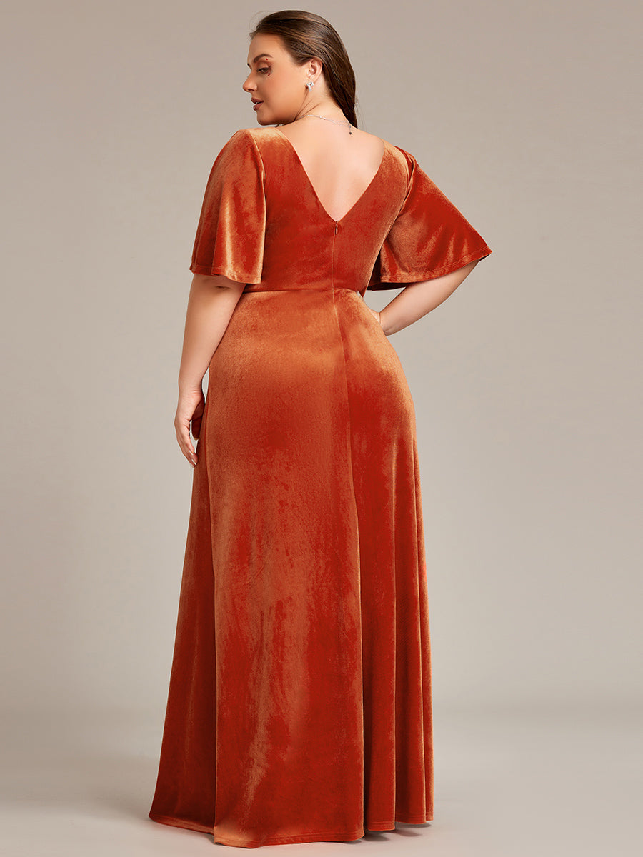 Robe de Soirée Longue élégante en Velours à Col en V Pour Femmes #Couleur_Burnt Orange