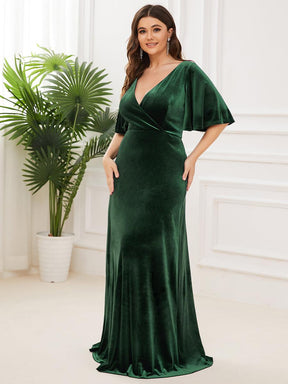 Robe de Soirée Longue élégante en Velours à Col en V Pour Femmes Grande taille