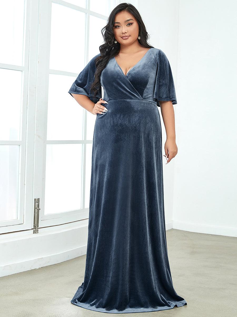 Robe de Soirée Longue élégante en Velours à Col en V Pour Femmes Grande taille