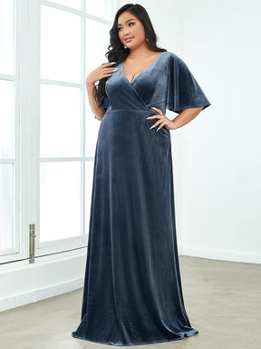 Robe de Soirée Longue élégante en Velours à Col en V Pour Femmes Grande taille