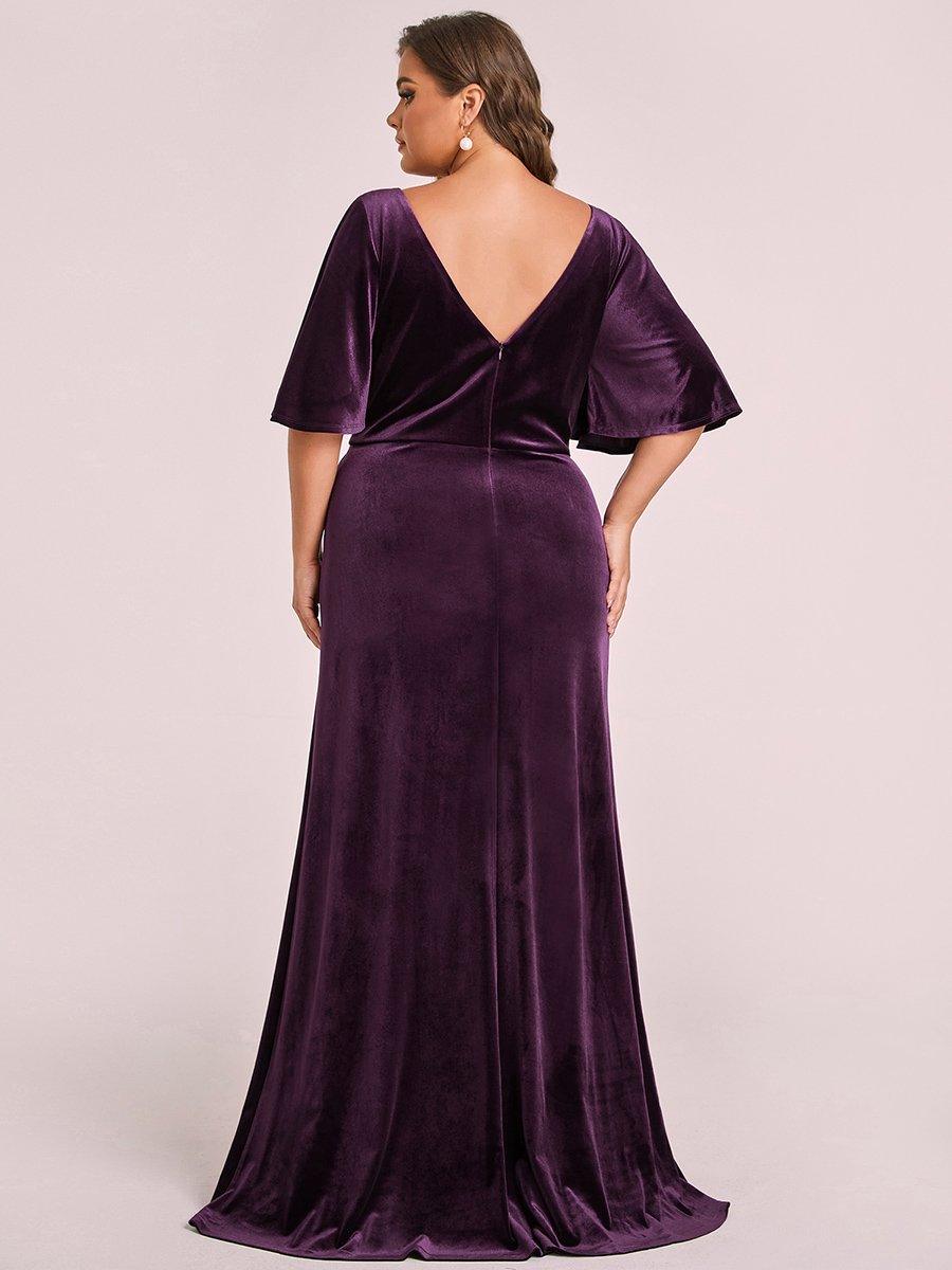 Robe de Soirée Longue élégante en Velours à Col en V Pour Femmes #Couleur_Violet Fonce