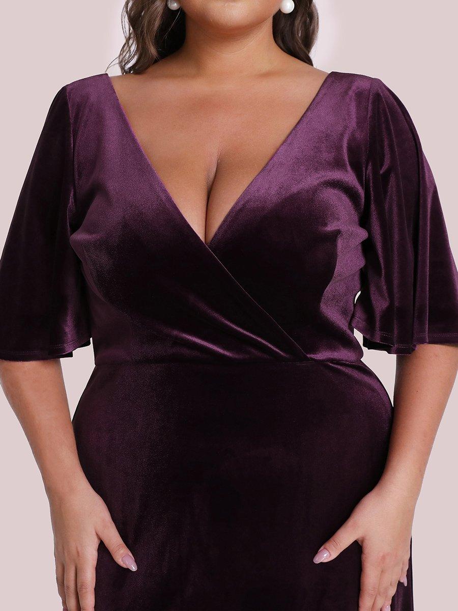 Robe de Soirée Longue élégante en Velours à Col en V Pour Femmes Grande taille