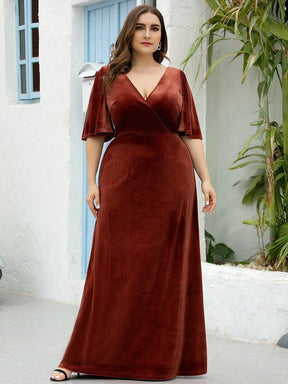 Robe de Soirée Longue élégante en Velours à Col en V Pour Femmes Grande taille