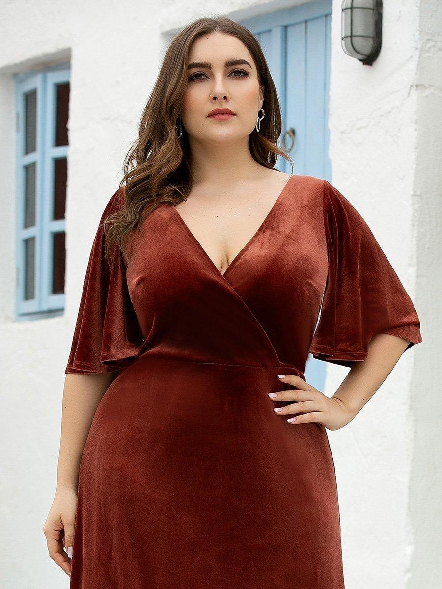 Robe de Soirée Longue élégante en Velours à Col en V Pour Femmes Grande taille