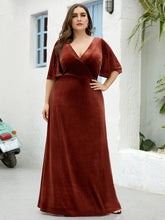 Robe de Soirée Longue élégante en Velours à Col en V Pour Femmes #Couleur_Rouge Brique
