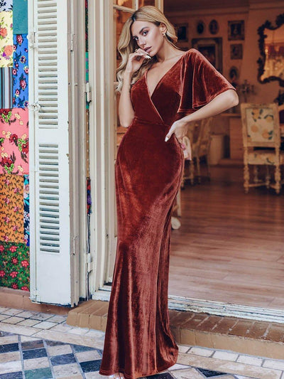 ever REINE|Robe de Soirée longue Velours à Col en V Pour Femmes
