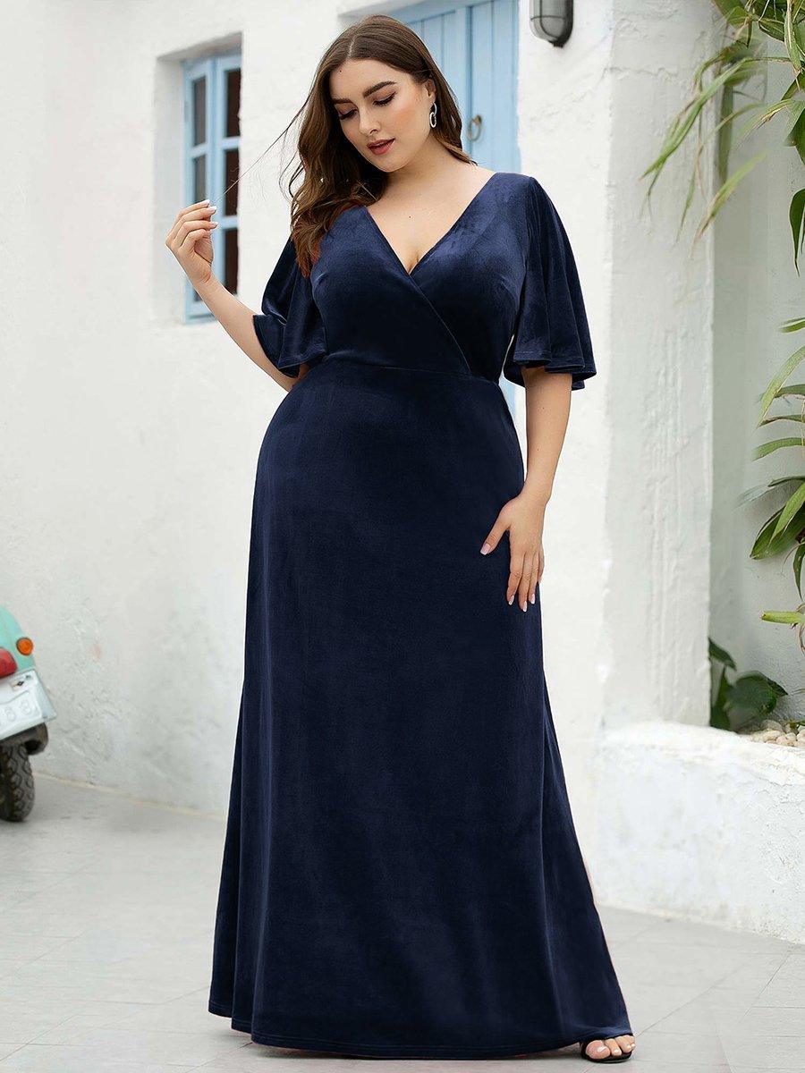 Robe de Soirée Longue élégante en Velours à Col en V Pour Femmes Grande taille