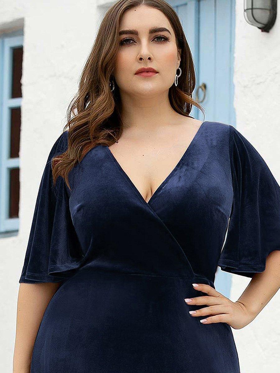 Robe de Soirée Longue élégante en Velours à Col en V Pour Femmes Grande taille