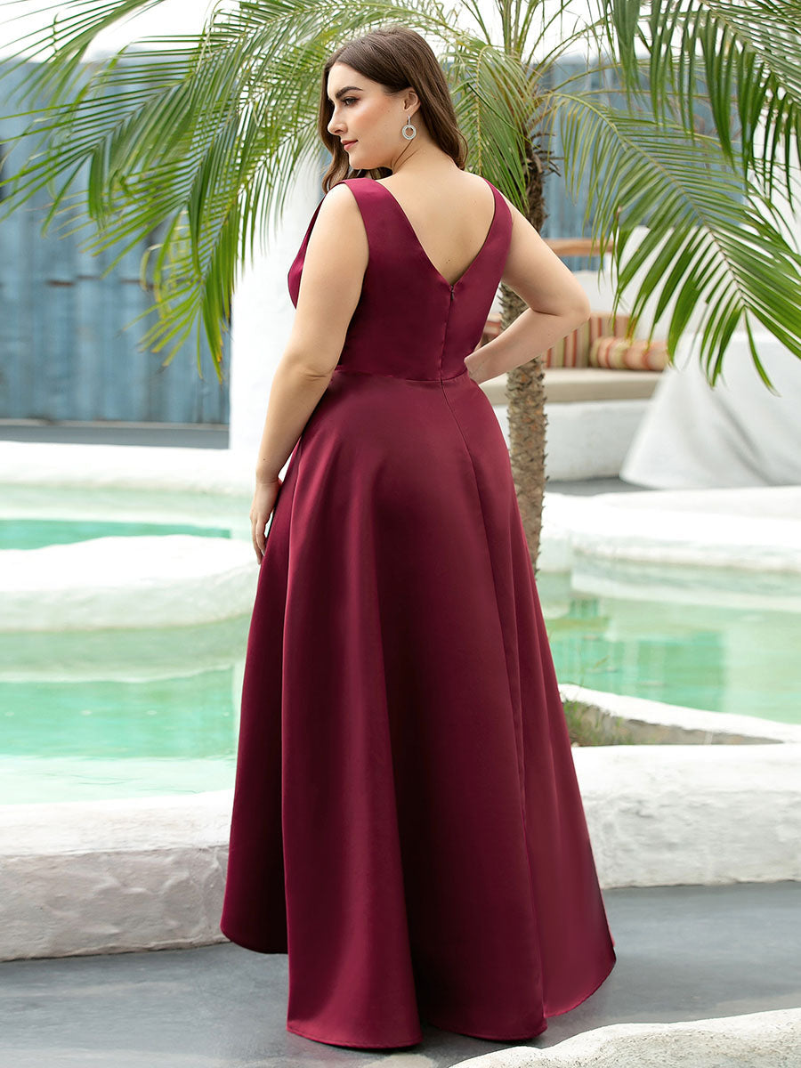 Robe de cocktail asymétrique haute taille grande taille pour femmes #Couleur_Bordeaux