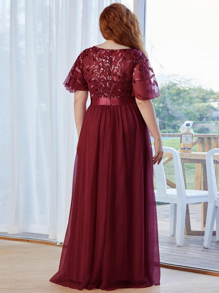 Taille personnalisée Robes de soirée brodées à manches courtes pour femmes #Couleur_Bordeaux