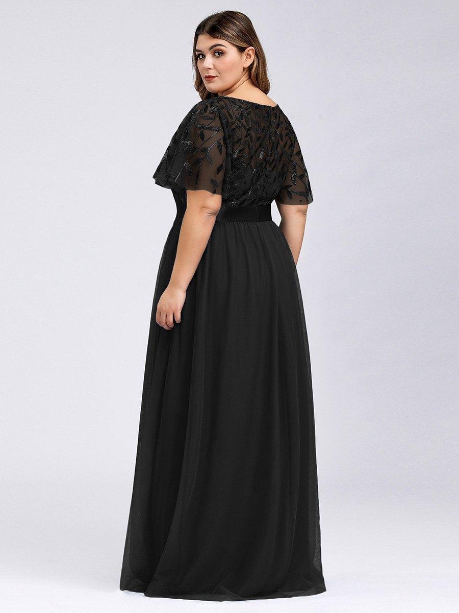 Taille personnalisée Robes de soirée brodées à manches courtes pour femmes #Couleur_Noir