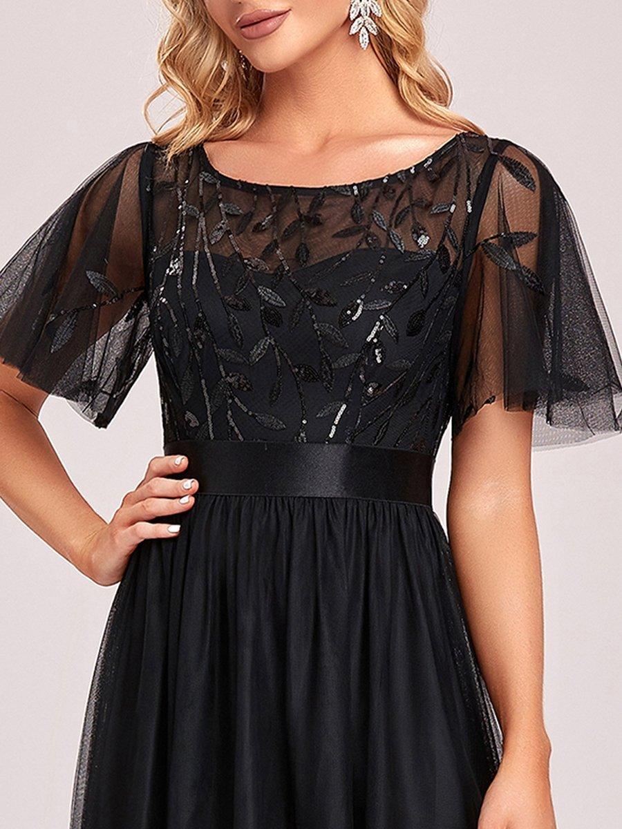 Taille personnalisée Robes de soirée brodées à manches courtes pour femmes #Couleur_Noir