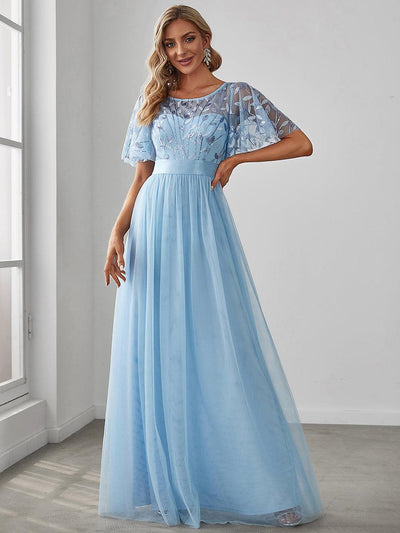 ever SAPHIR|Robes de soirée brodées à manches courtes A-Line pour femmes