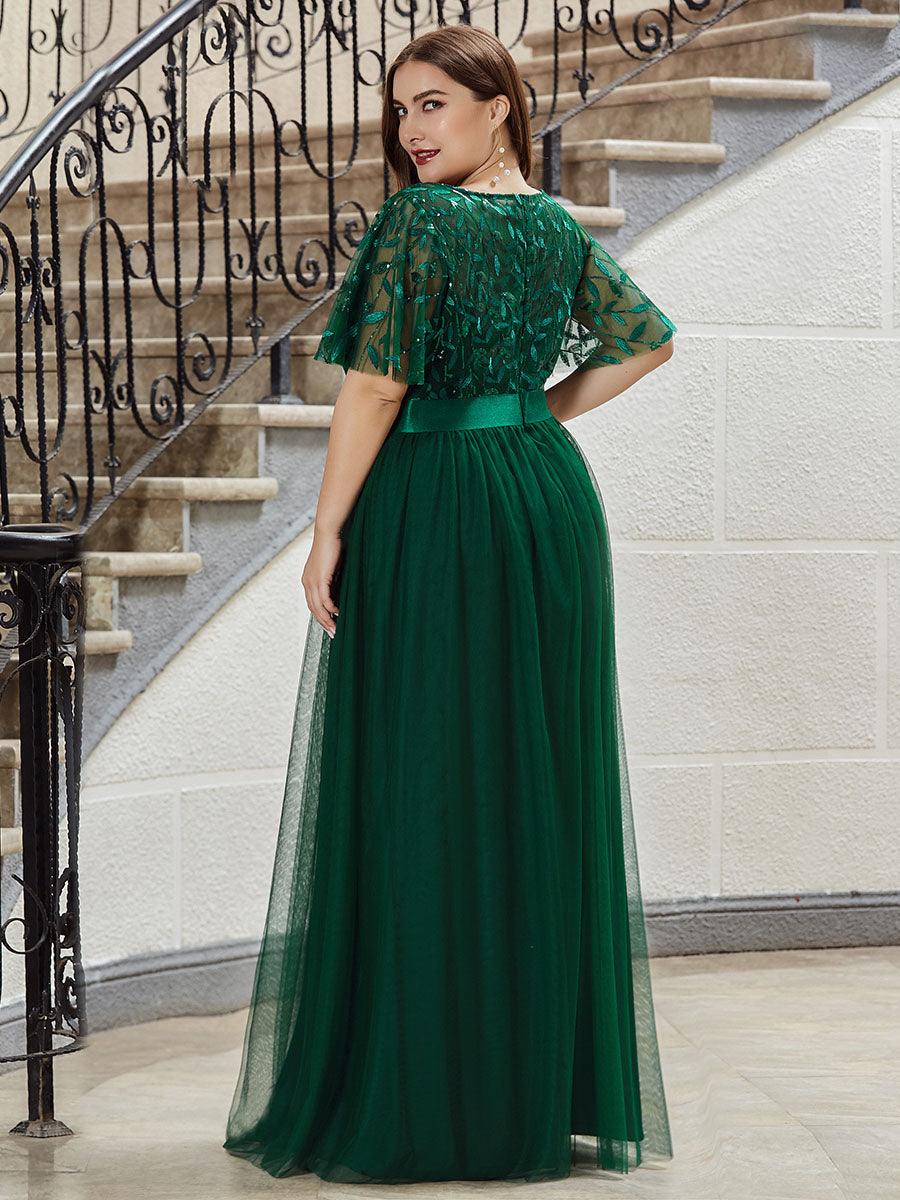 Taille personnalisée Robes de soirée brodées à manches courtes pour femmes #Couleur_Vert Fonce