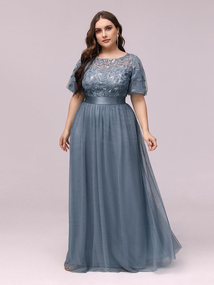 Taille personnalisée Robes de soirée brodées à manches courtes pour femmes #Couleur_Marine poussiéreuse