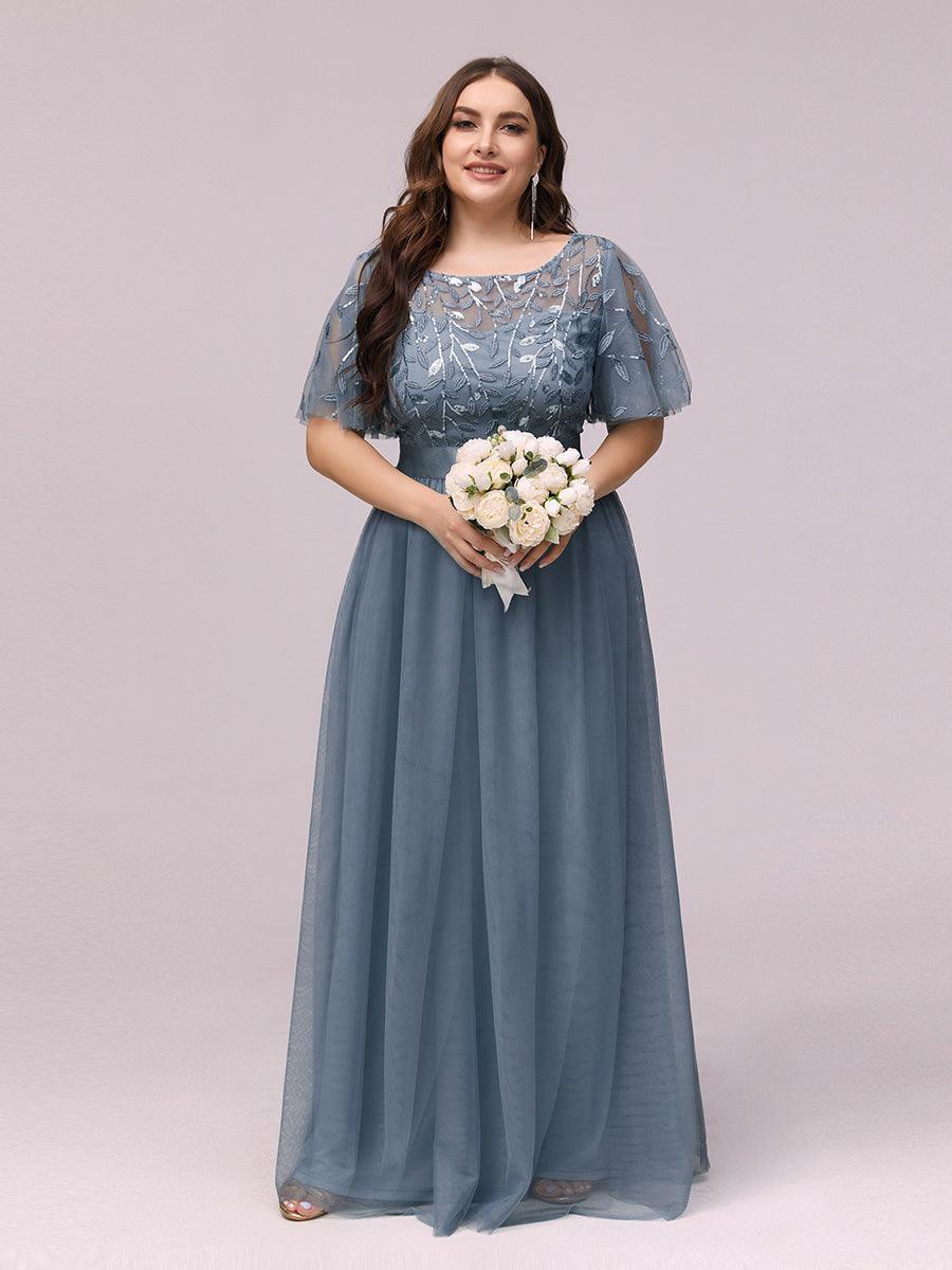 Taille personnalisée Robes de soirée brodées à manches courtes pour femmes #Couleur_Marine poussiéreuse