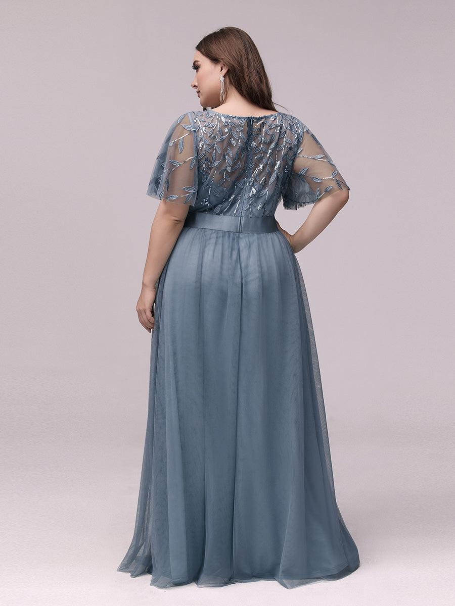 Taille personnalisée Robes de soirée brodées à manches courtes pour femmes #Couleur_Marine poussiéreuse
