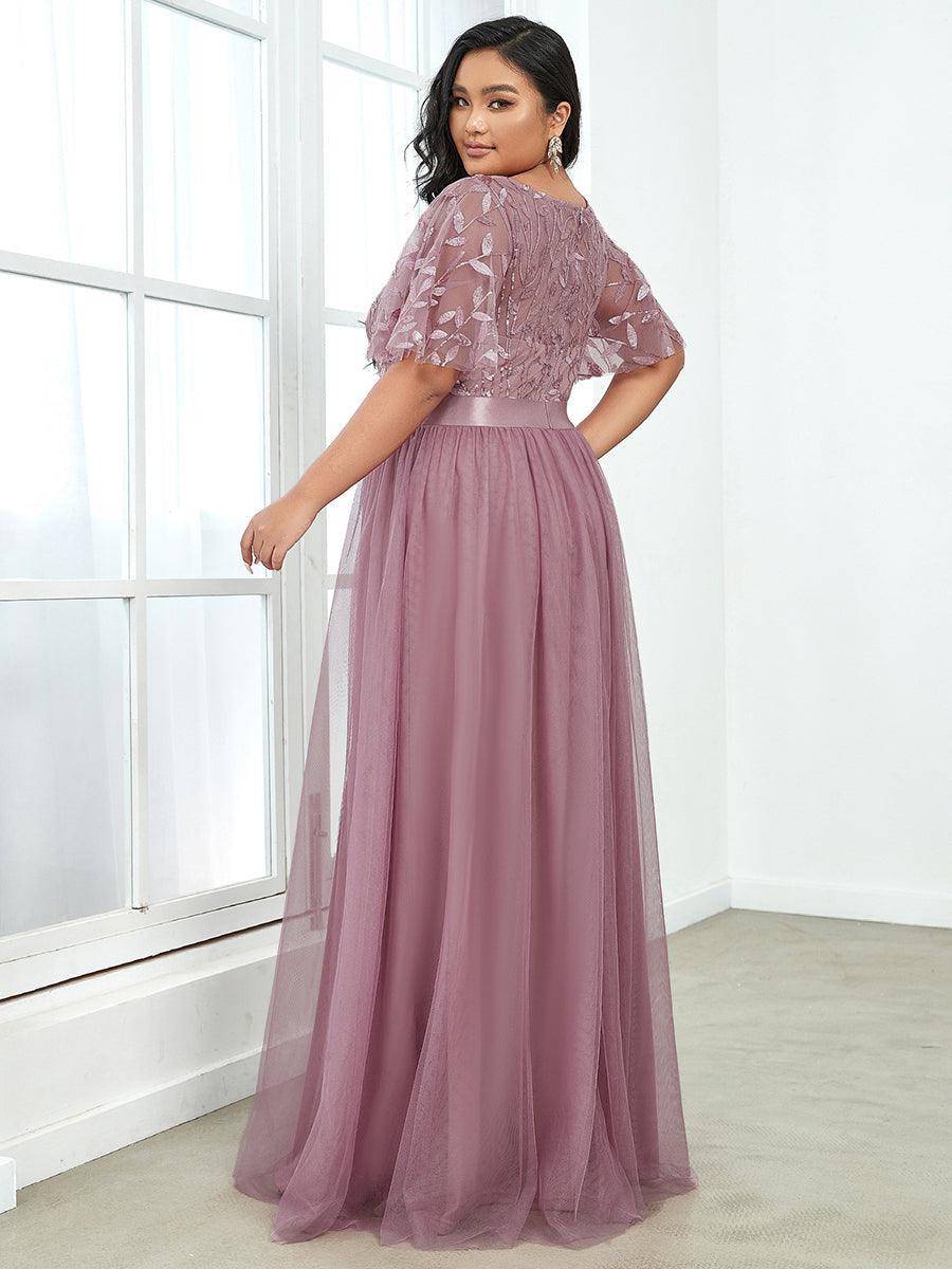 Taille personnalisée Robes de soirée brodées à manches courtes pour femmes #Couleur_Orchidee