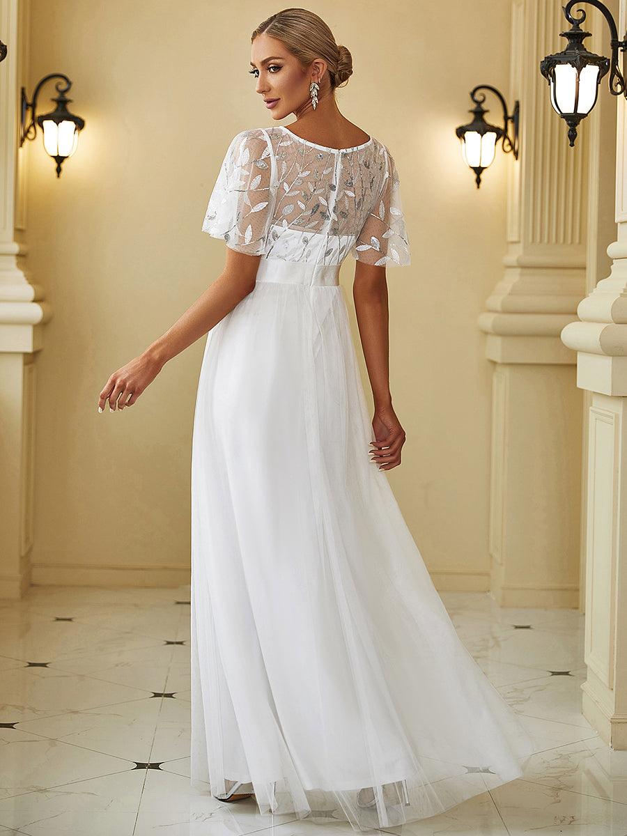 Taille personnalisée Robes de soirée brodées à manches courtes pour femmes #Couleur_Blanc