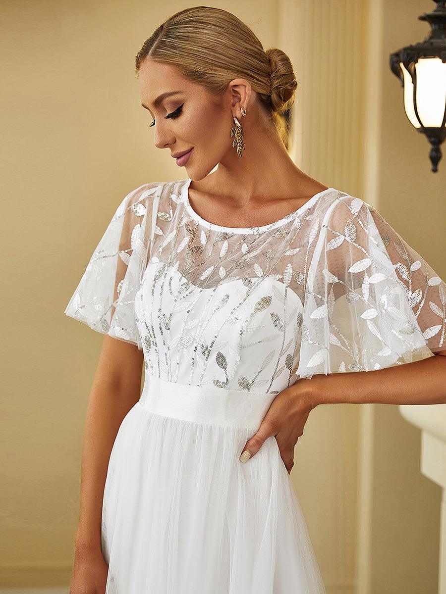 Taille personnalisée Robes de soirée brodées à manches courtes pour femmes #Couleur_Blanc