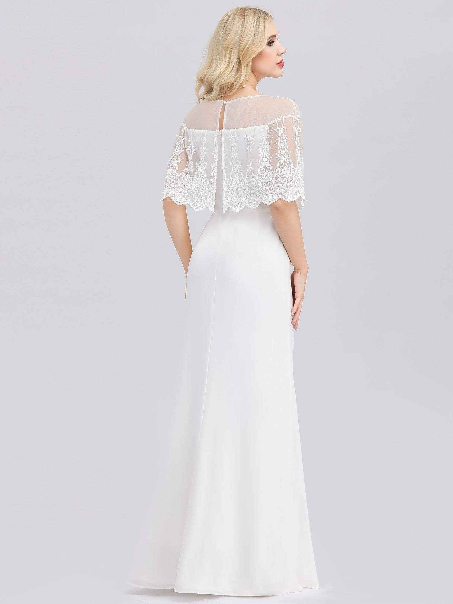 Robe de Mariée avec Col en Cœur Transparant et Manches à Volants