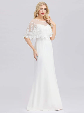 Robe de Mariée avec Col en Cœur Transparant et Manches à Volants