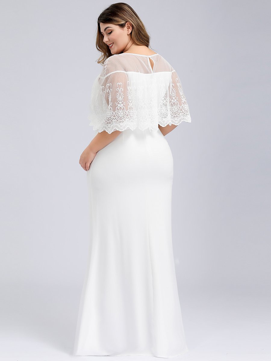 Robe de Mariée avec Col en Cœur Transparant et Manches à Volants