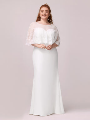 Robe de Mariée avec Col en Cœur Transparant et Manches à Volants