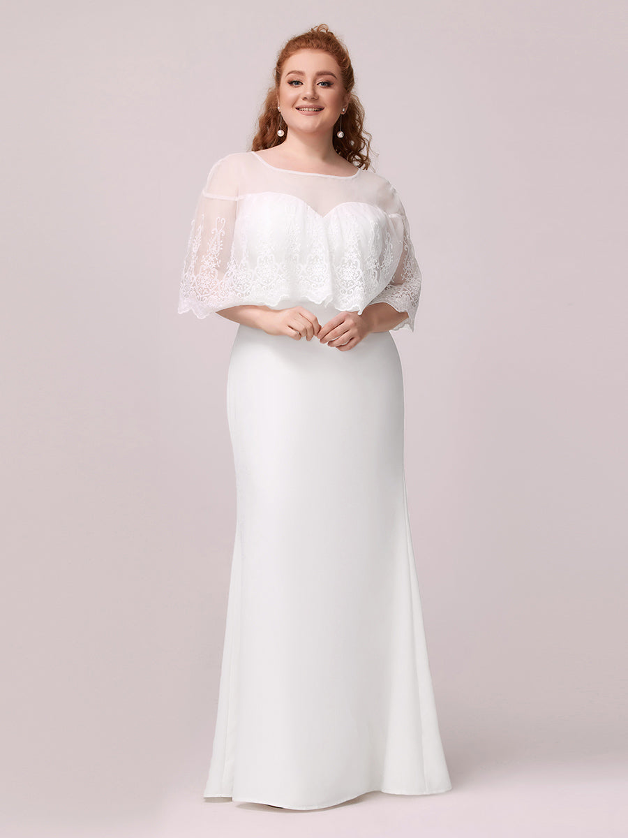 Robe de Mariée avec Col en Cœur Transparant et Manches à Volants