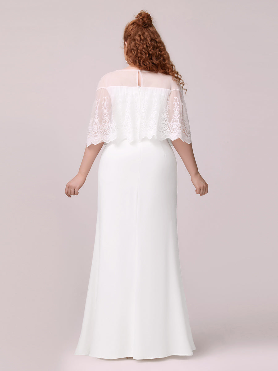 Robe de Mariée avec Col en Cœur Transparant et Manches à Volants