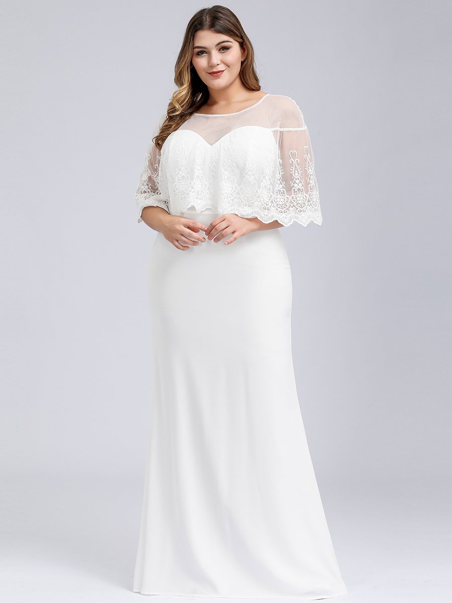 Robe de Mariée avec Col en Cœur Transparant et Manches à Volants