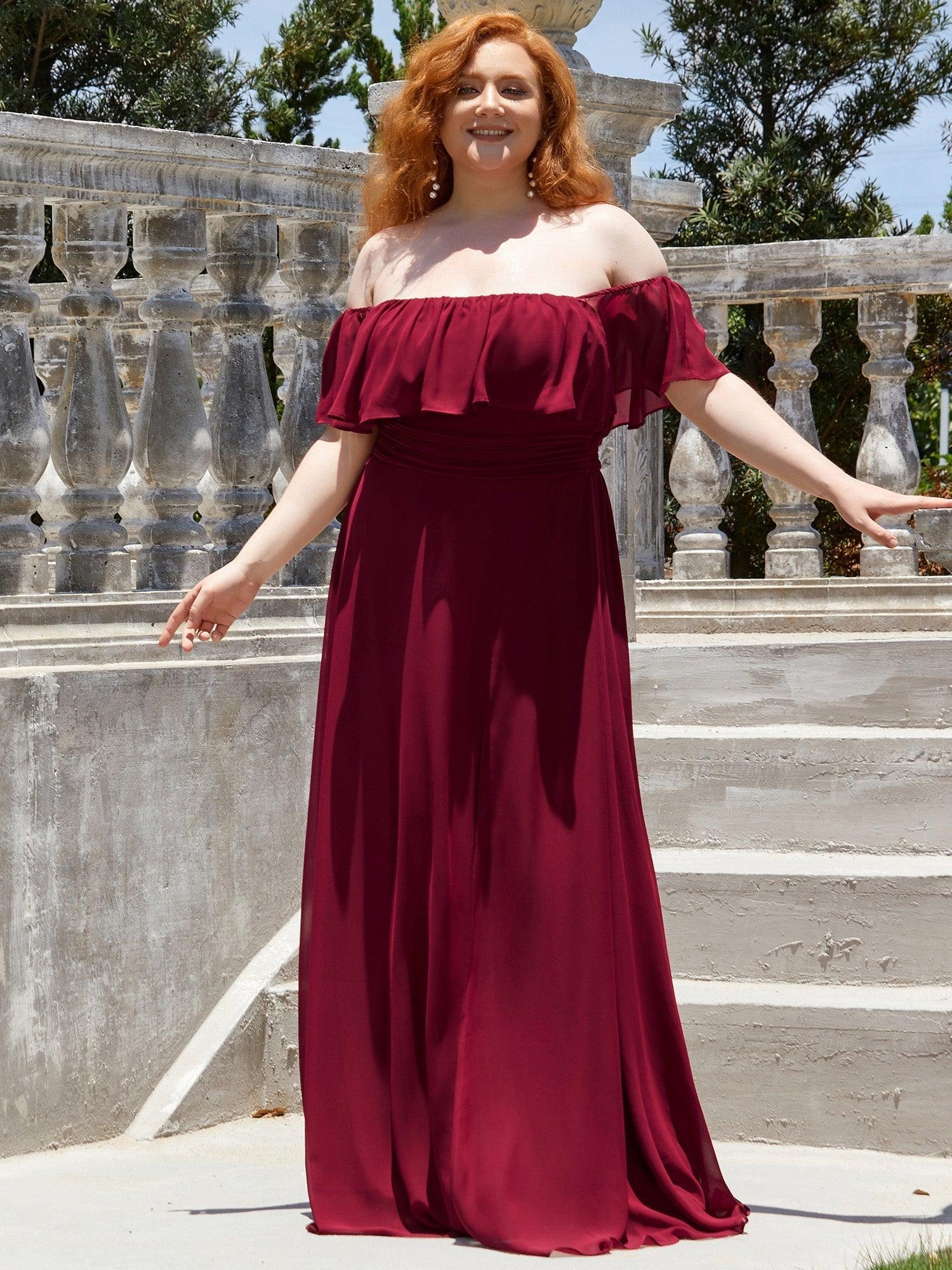 Robe de soirée Grande taille à volants et épaules dénudées