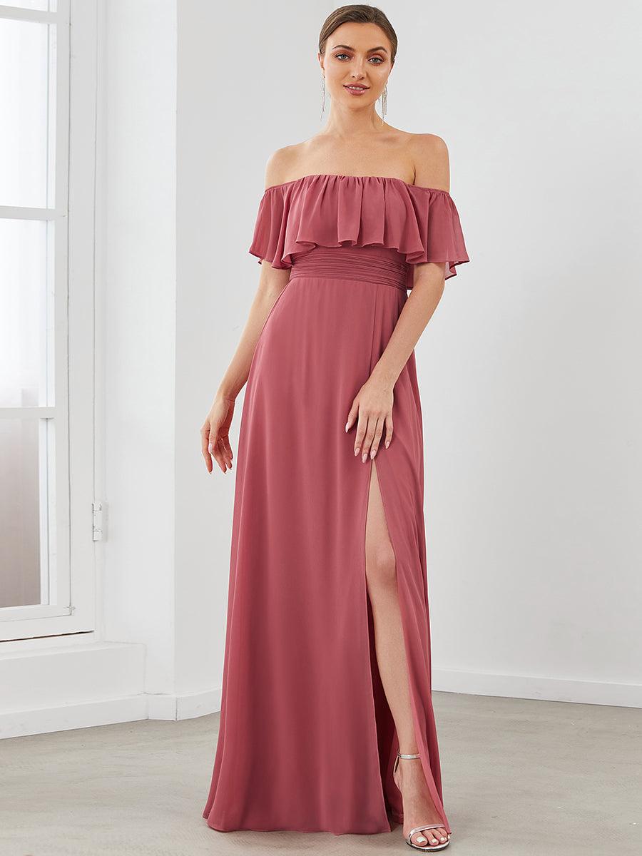 Taille personnalisée Robes de Demoiselle d'Honneur fentes à la cuisse pour femmes #Couleur_Rose corail