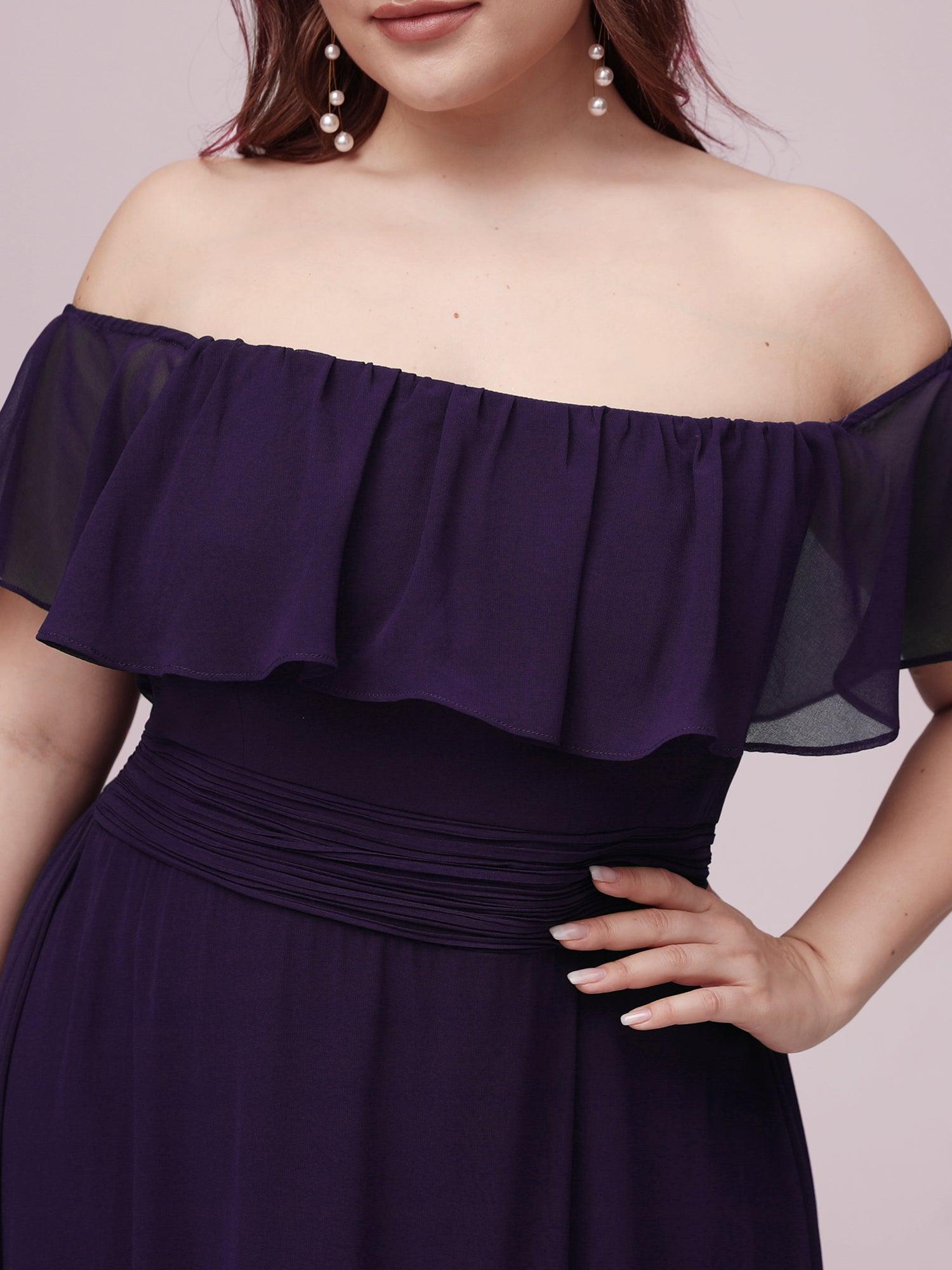 Robe de soirée grande taille à volants et épaules dénudéess #Couleur_Violet Fonce