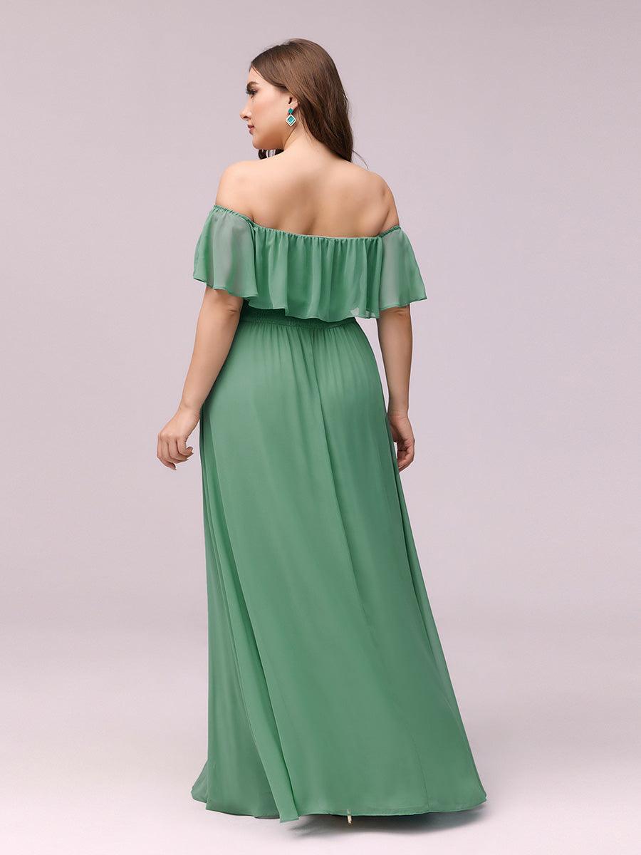 Robes de soirée Longue Fendue à épaules Dénudées à Volants #Couleur_Haricot Vert