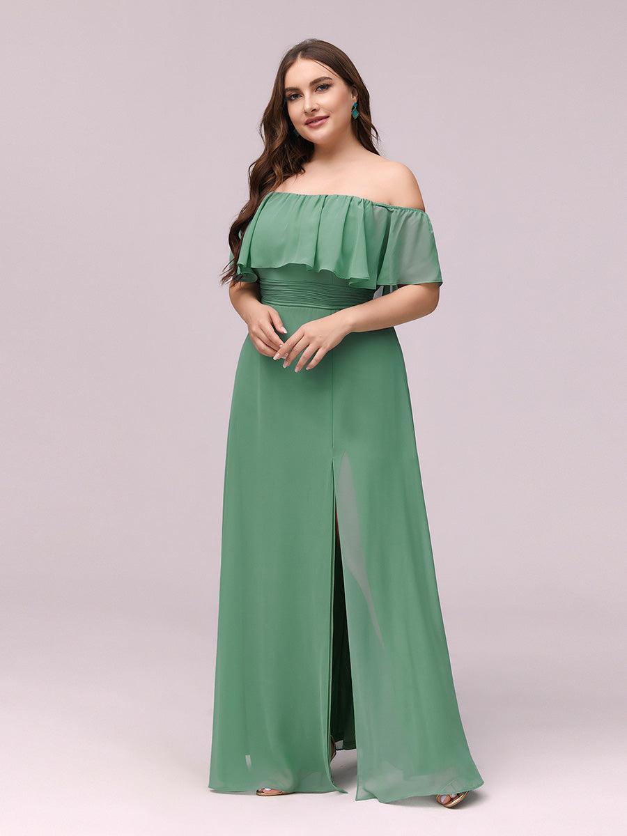 Grande talle Robe de demoiselle d'honneur à volants et épaules dénudées #Couleur_Haricot Vert