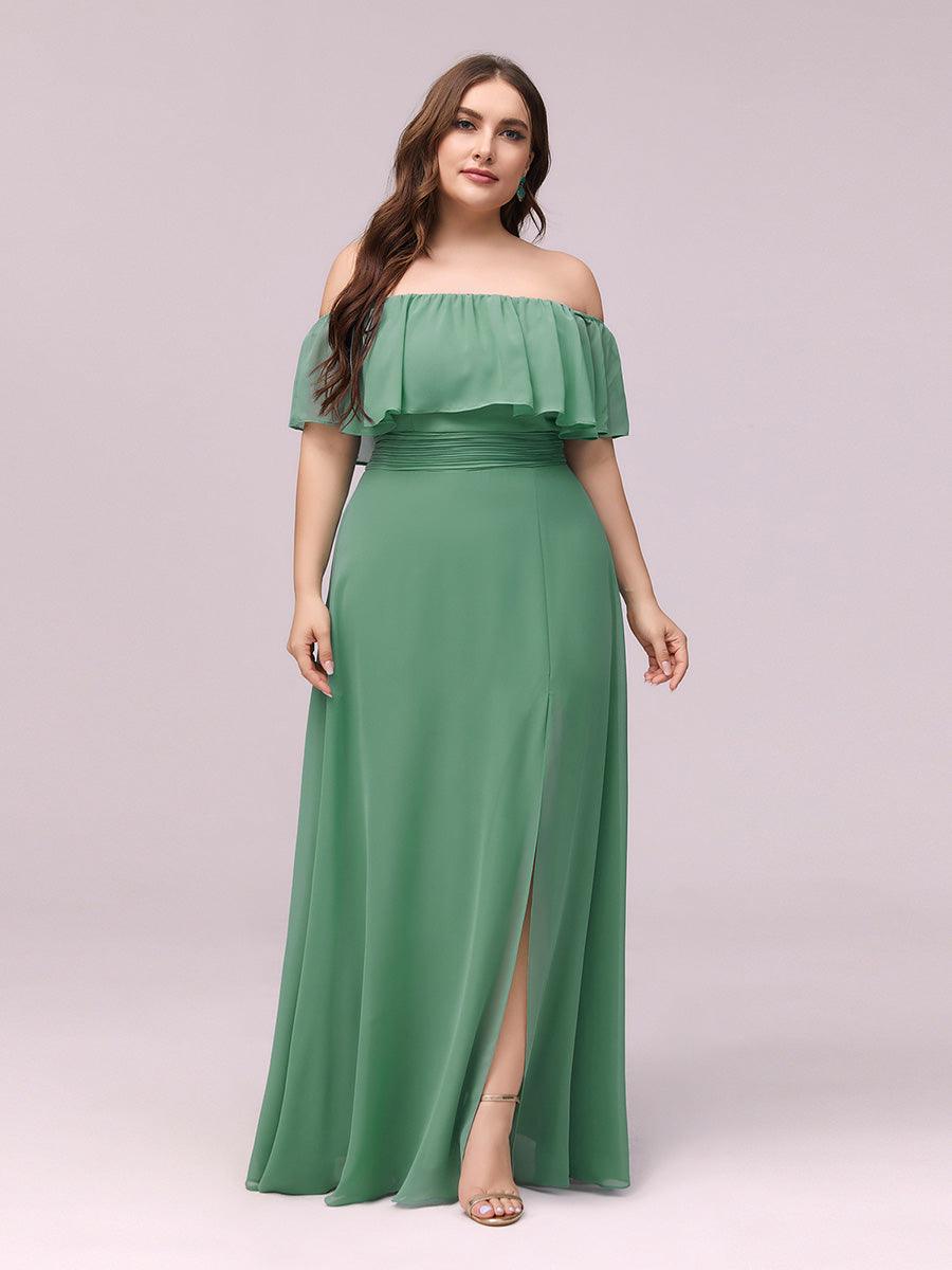 Grande talle Robe de demoiselle d'honneur à volants et épaules dénudées #Couleur_Haricot Vert