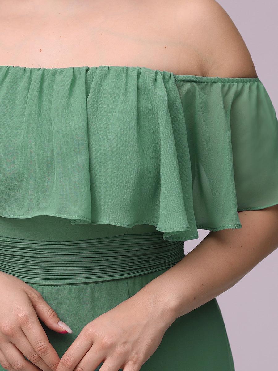 Grande talle Robe de demoiselle d'honneur à volants et épaules dénudées #Couleur_Haricot Vert