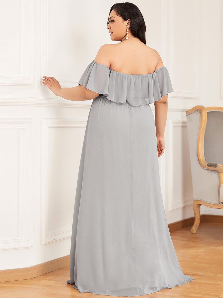 Grande talle Robe de demoiselle d'honneur à volants et épaules dénudées #Couleur_Gris