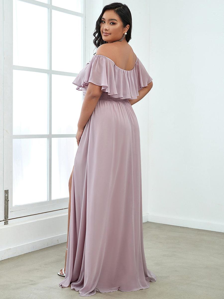 Robe de soirée grande taille à volants et épaules dénudéess #Couleur_Lilas