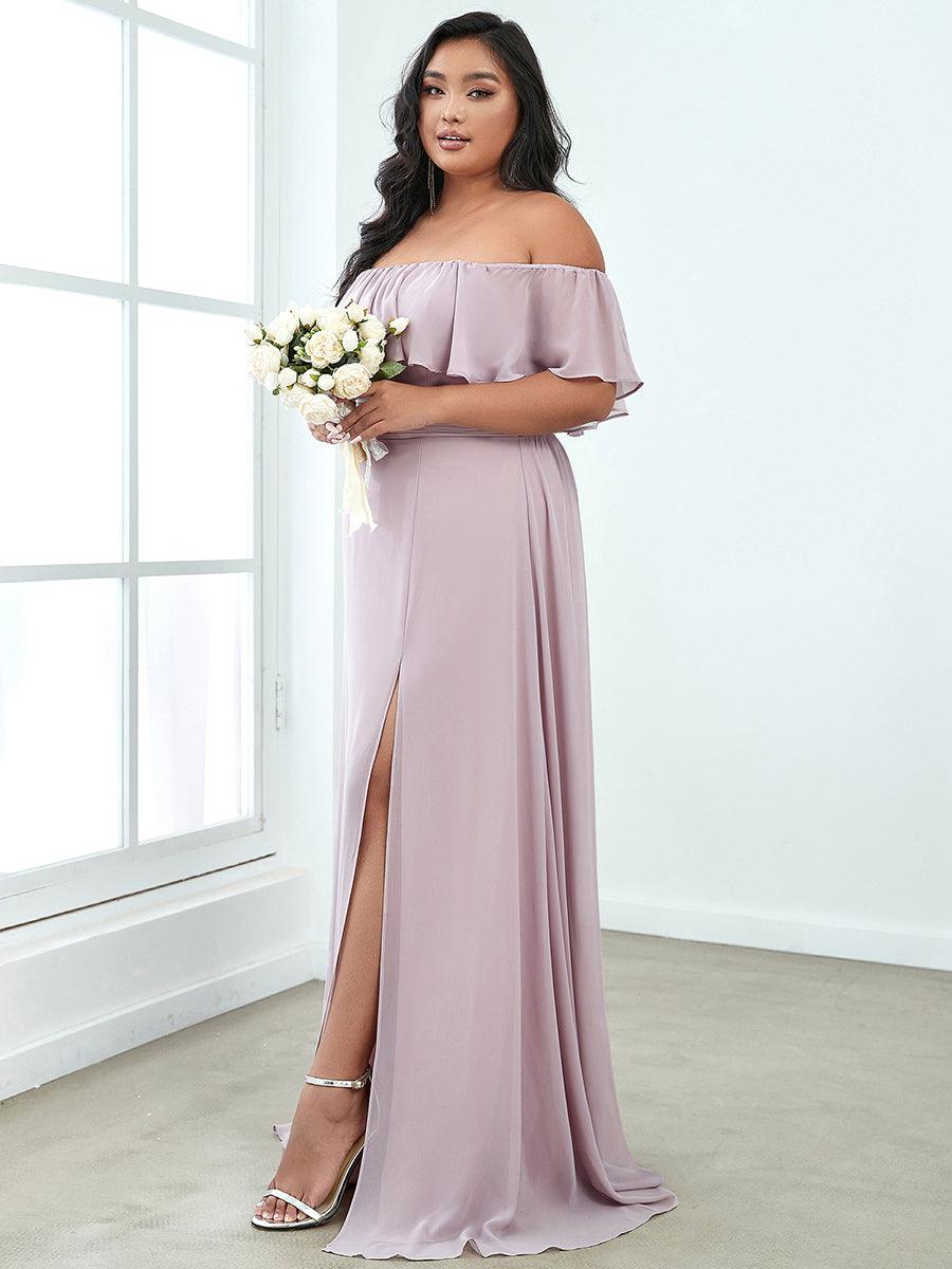 Robe de soirée grande taille à volants et épaules dénudéess #Couleur_Lilas
