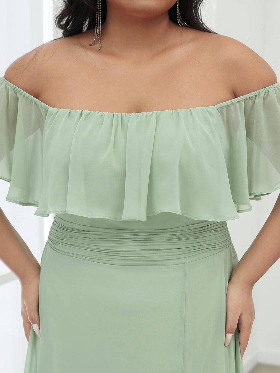 Robe de soirée grande taille à volants et épaules dénudéess #Couleur_Menthe Verte