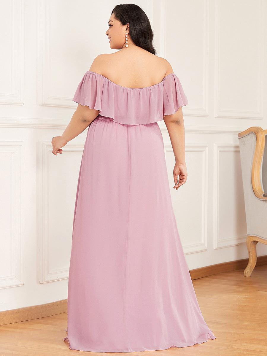 Grande talle Robe de demoiselle d'honneur à volants et épaules dénudées #Couleur_Mauve