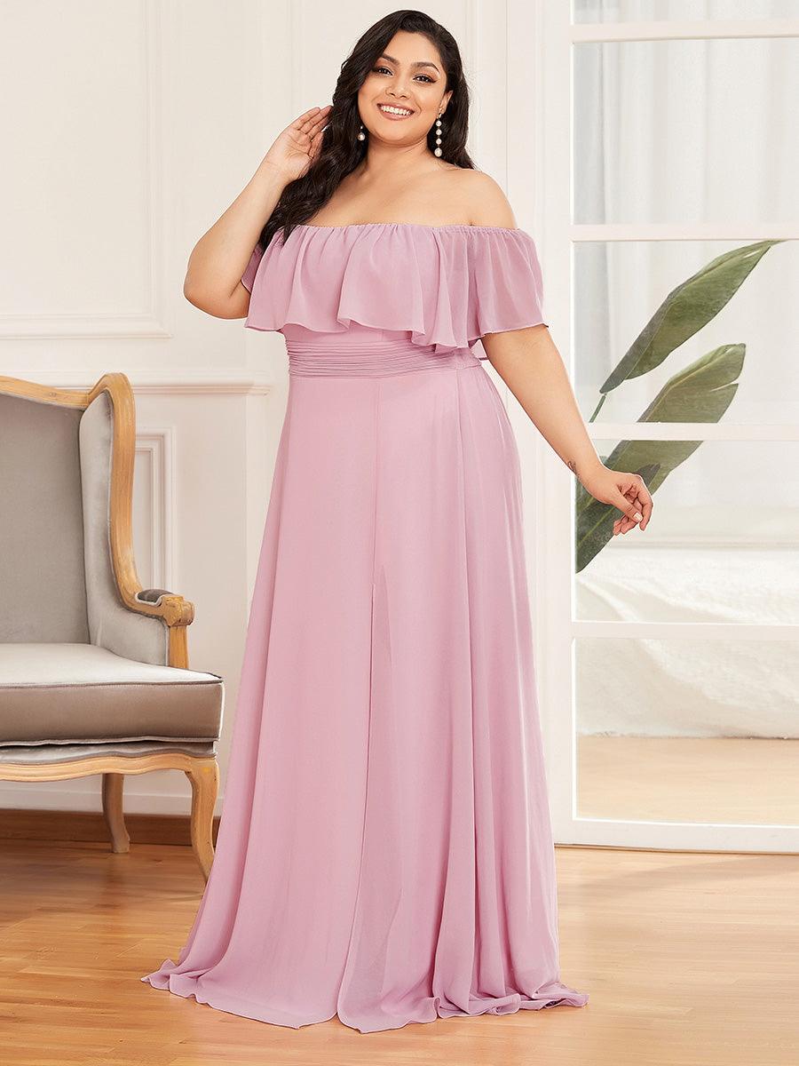 Grande talle Robe de demoiselle d'honneur à volants et épaules dénudées #Couleur_Mauve